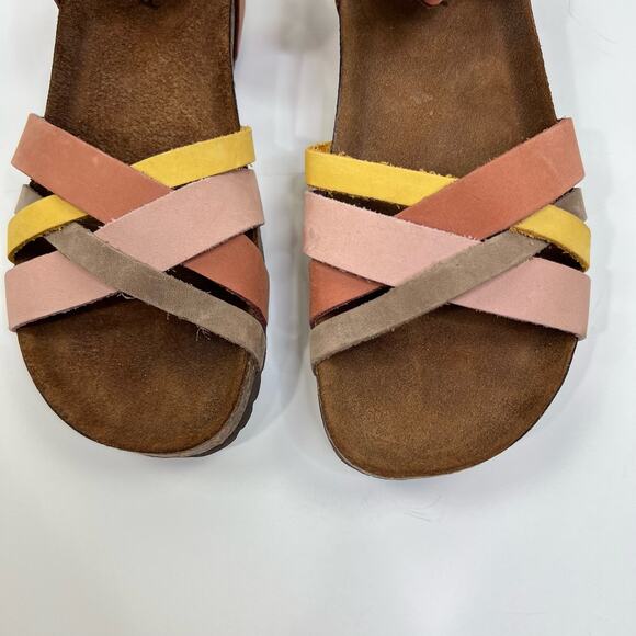 Bio-Gold Colorful Pastel Cross Strap Leather Slip On Sandals Womens Size 7.5 - Picture 3 of 13